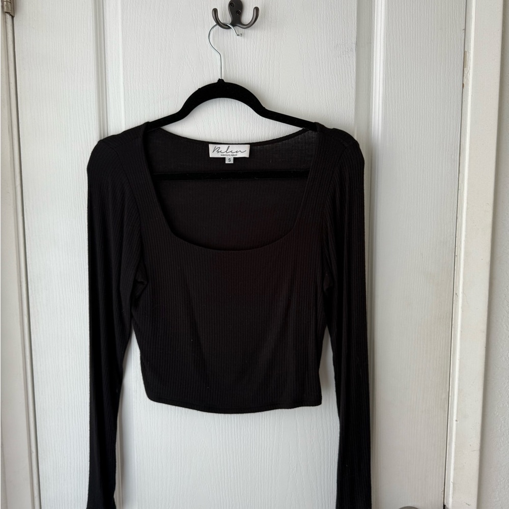 Black Ribbed Long Sleeve Top